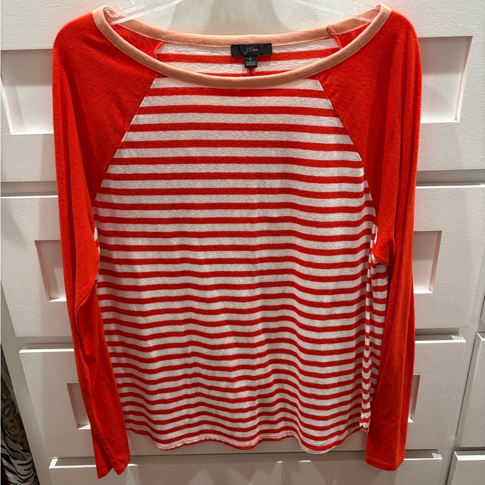 J. Crew Women's Orange and White Striped Long Sleeve Top